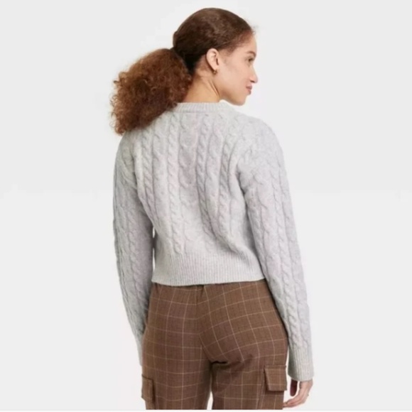 A New Day Cable-Knit Sweater Womens Pullover Crew Neck Long Sleeve Gray - Picture 2 of 3